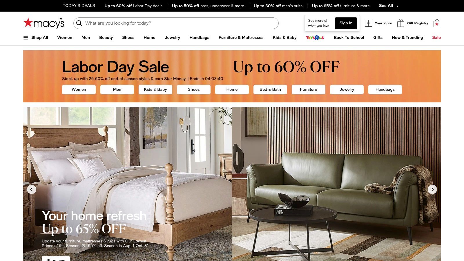 A screenshot of the Macy’s website showcasing a selection of black puffer coats with hoods