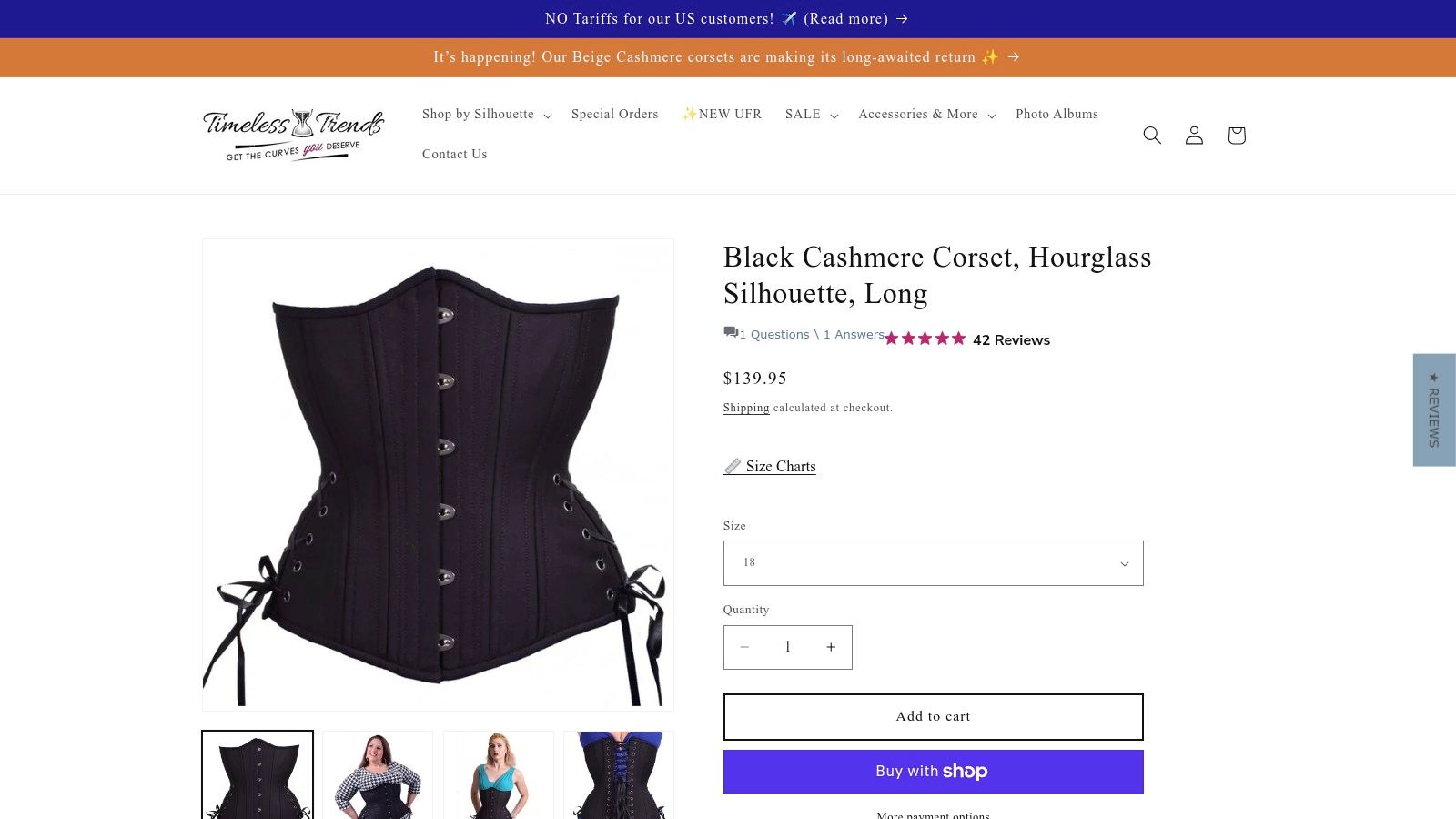 Timeless Trends long line corset in black