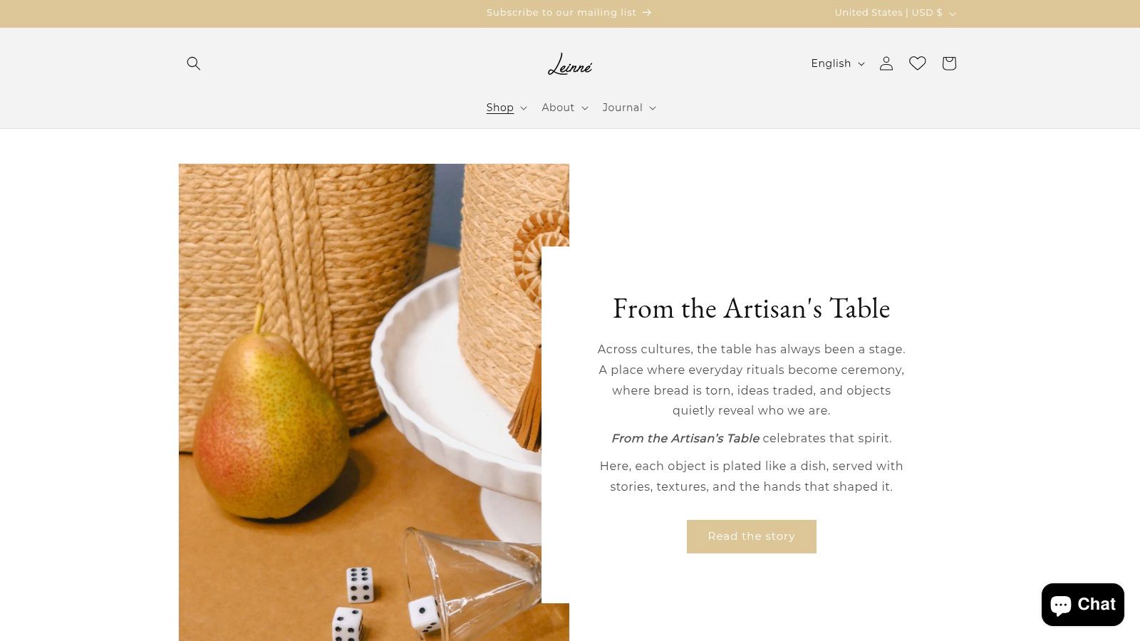 Leinné's website showcasing its eco-luxury collection of hats, bags, and apparel.