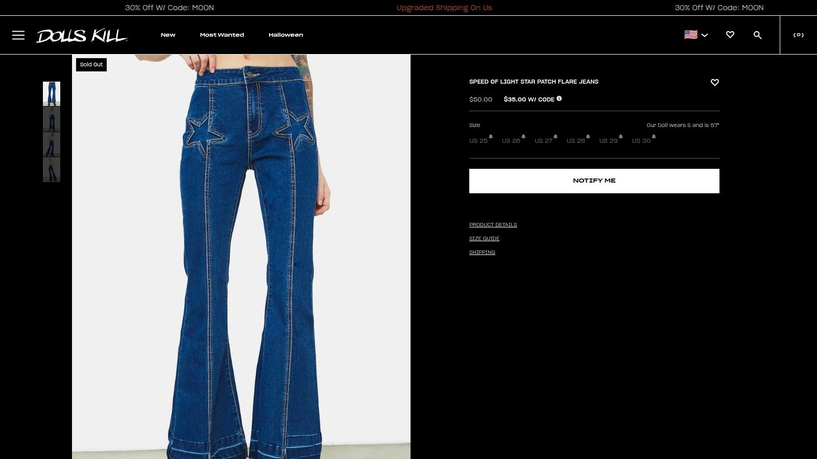 Dolls Kill star patch flare jeans