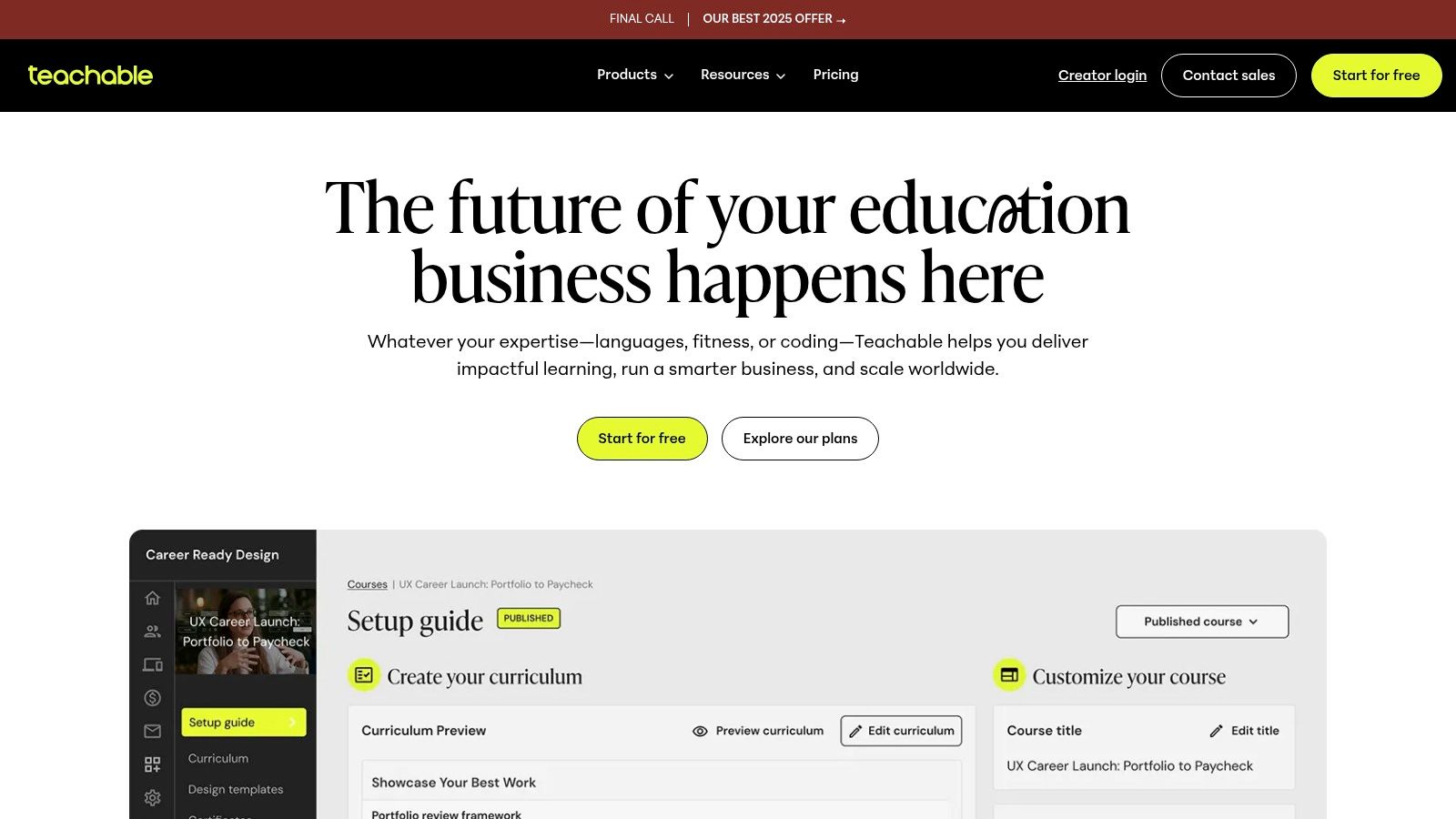 Teachable course builder interface showing content upload options