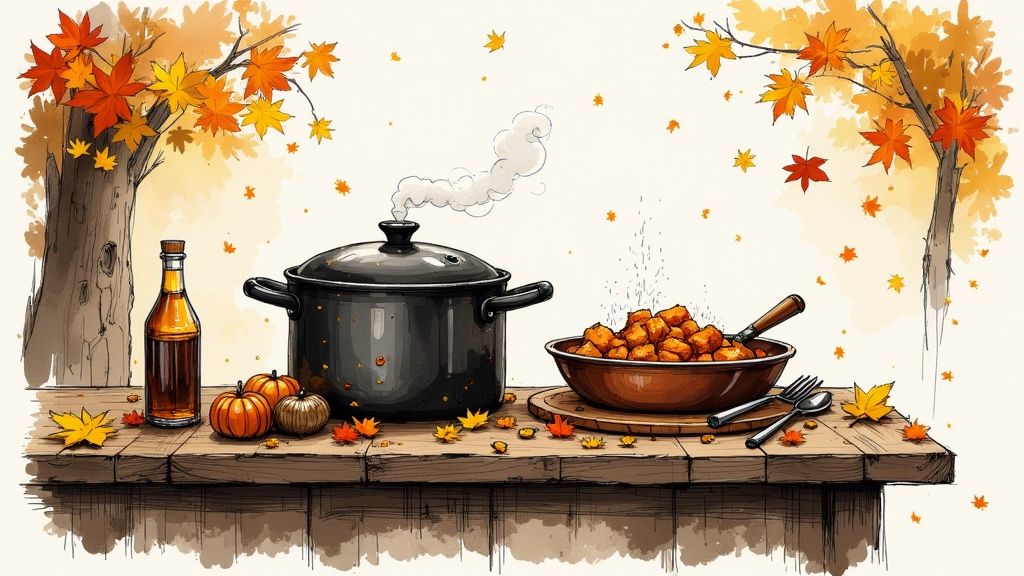 En rykende varm gryte med fårikål, klar for servering, som symboliserer norsk matkultur.