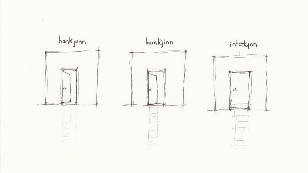 En kompassnål som peker mot en av de tre kjønnene i norsk grammatikk, hankjønn, hunkjønn, og intetkjønn.