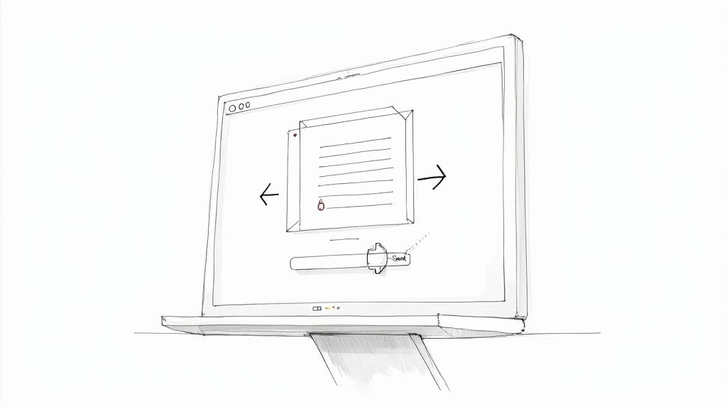 En person bruker en laptop for å fylle ut en digital søknad, med det norske flagget svakt synlig i bakgrunnen, som symboliserer den nettbaserte søknadsprosessen for statsborgerskap