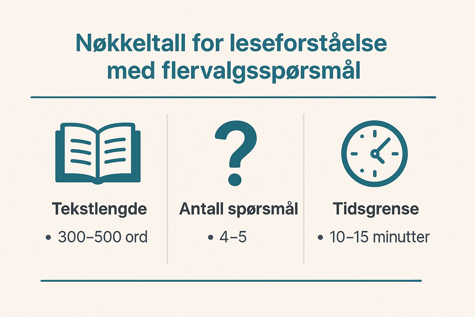 Infographic showing key data about Leseforståelse med Flervalgsspørsmål: Forstå Konteksten