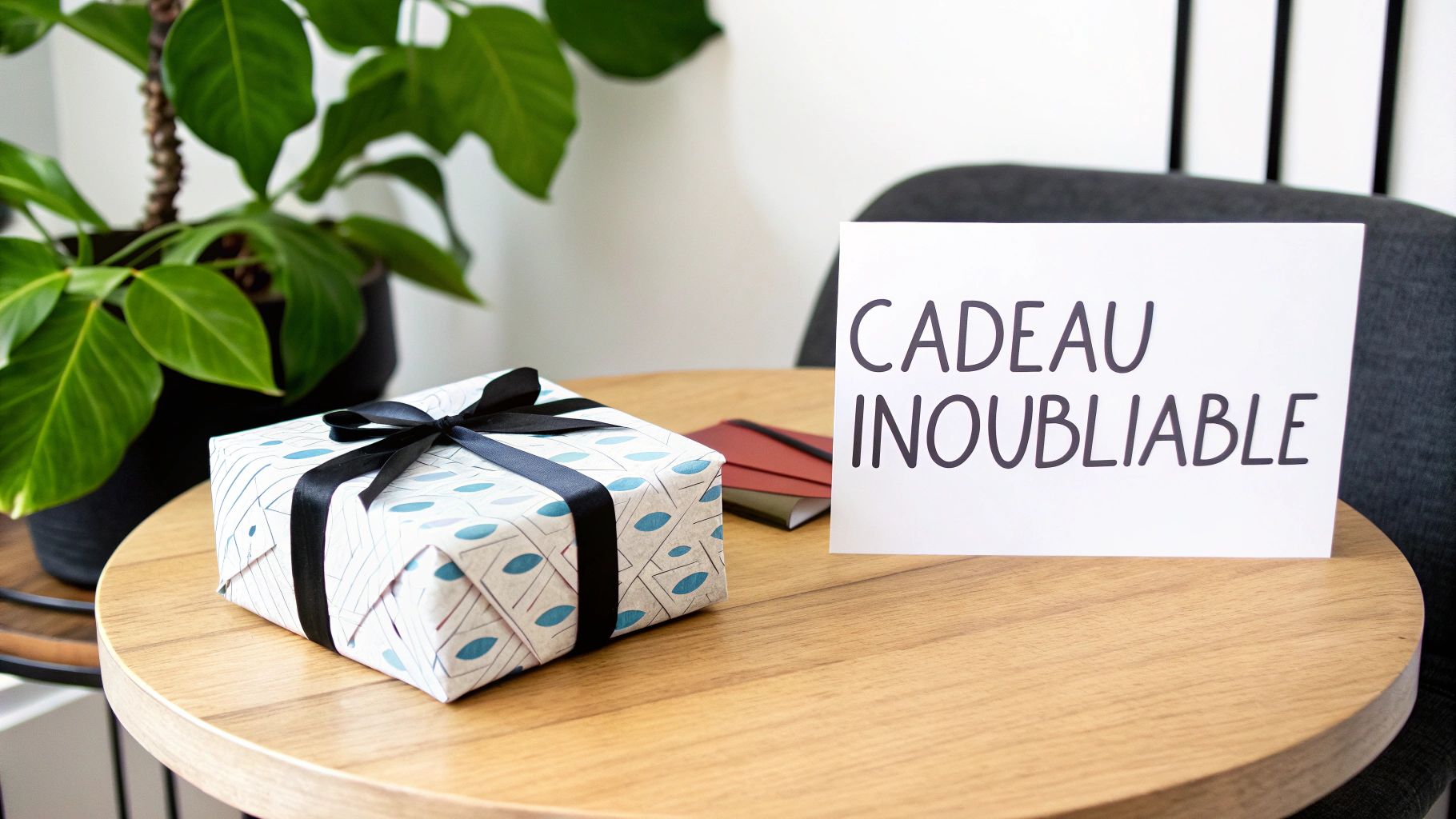 Un homme déballant un cadeau avec une expression de surprise et de joie