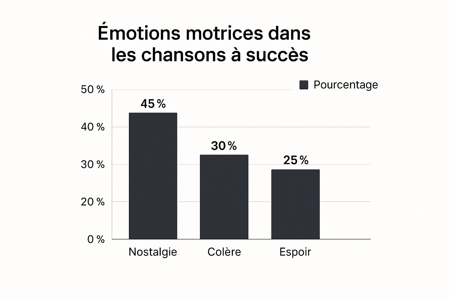 Infografik, die zeigt, dass Nostalgie (45 %), Wut (30 %) und Hoffnung (25 %) die drei wichtigsten treibenden Emotionen in Hits sind.