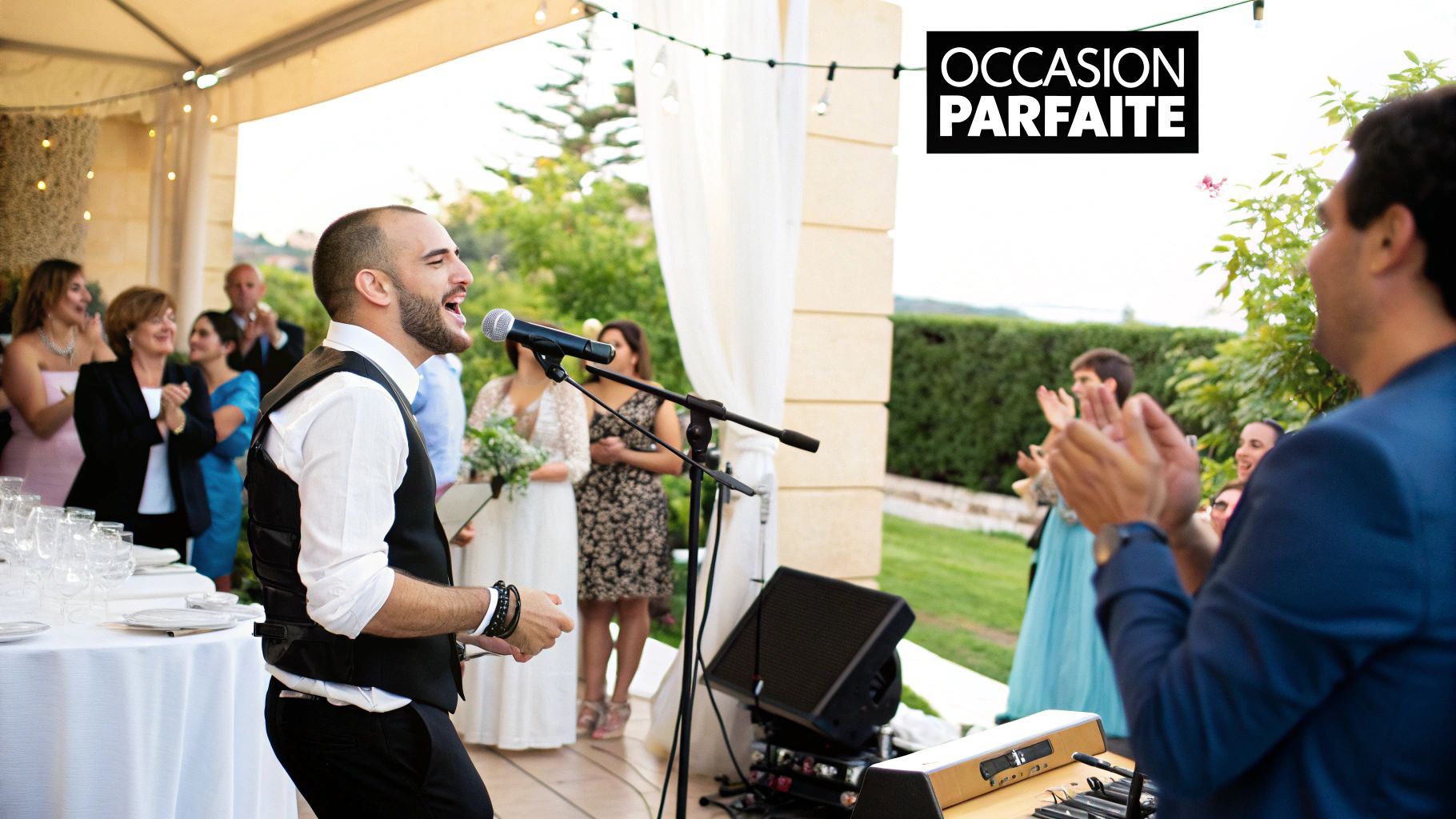 Un couple danse tendrement, ému par la chanson de leur mariage