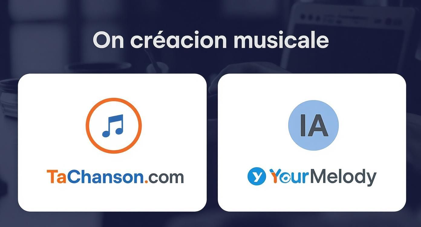 Infographie comparant la création musicale entre TaChanson.com (approche humaine) et YourMelody (approche IA)