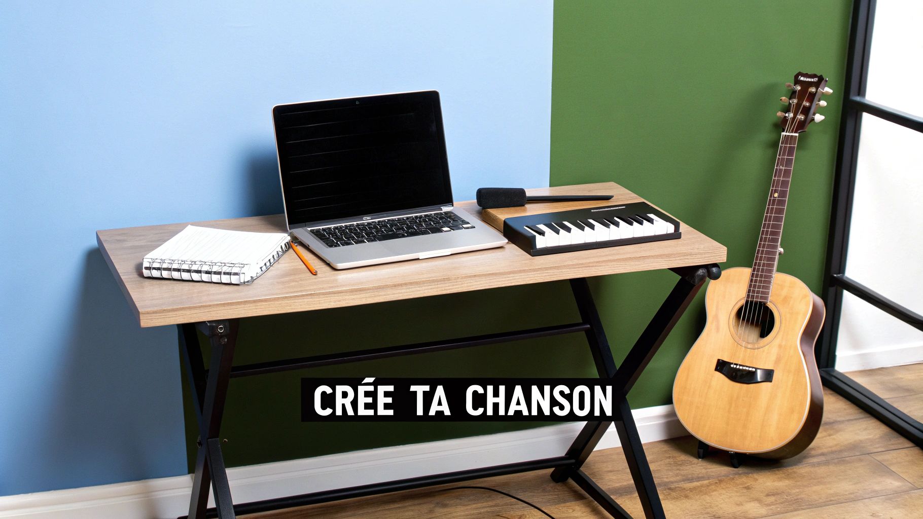 Persona componiendo música en un teclado con una computadora portátil al lado.