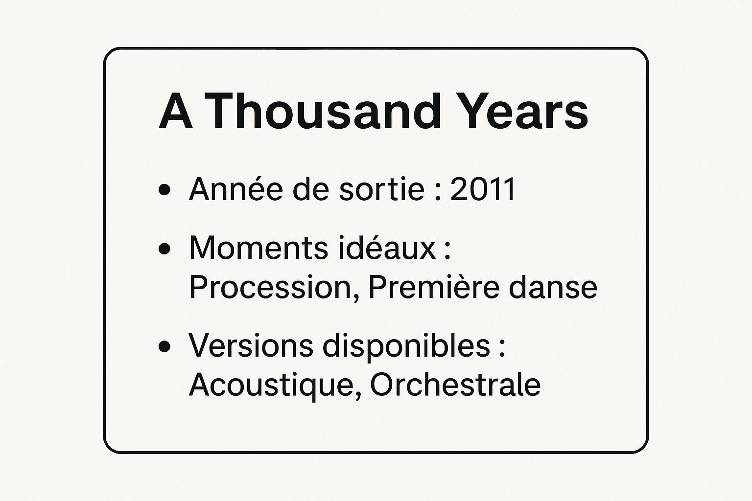 Infographic showing key data about A Thousand Years - Christina Perri