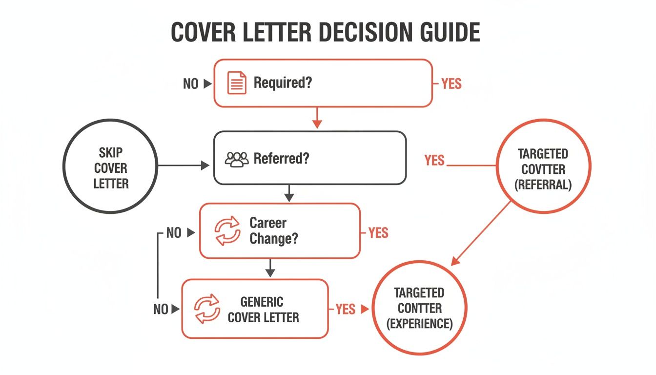 Flowchart guide to decide if and what type of cover letter to write for a job application.