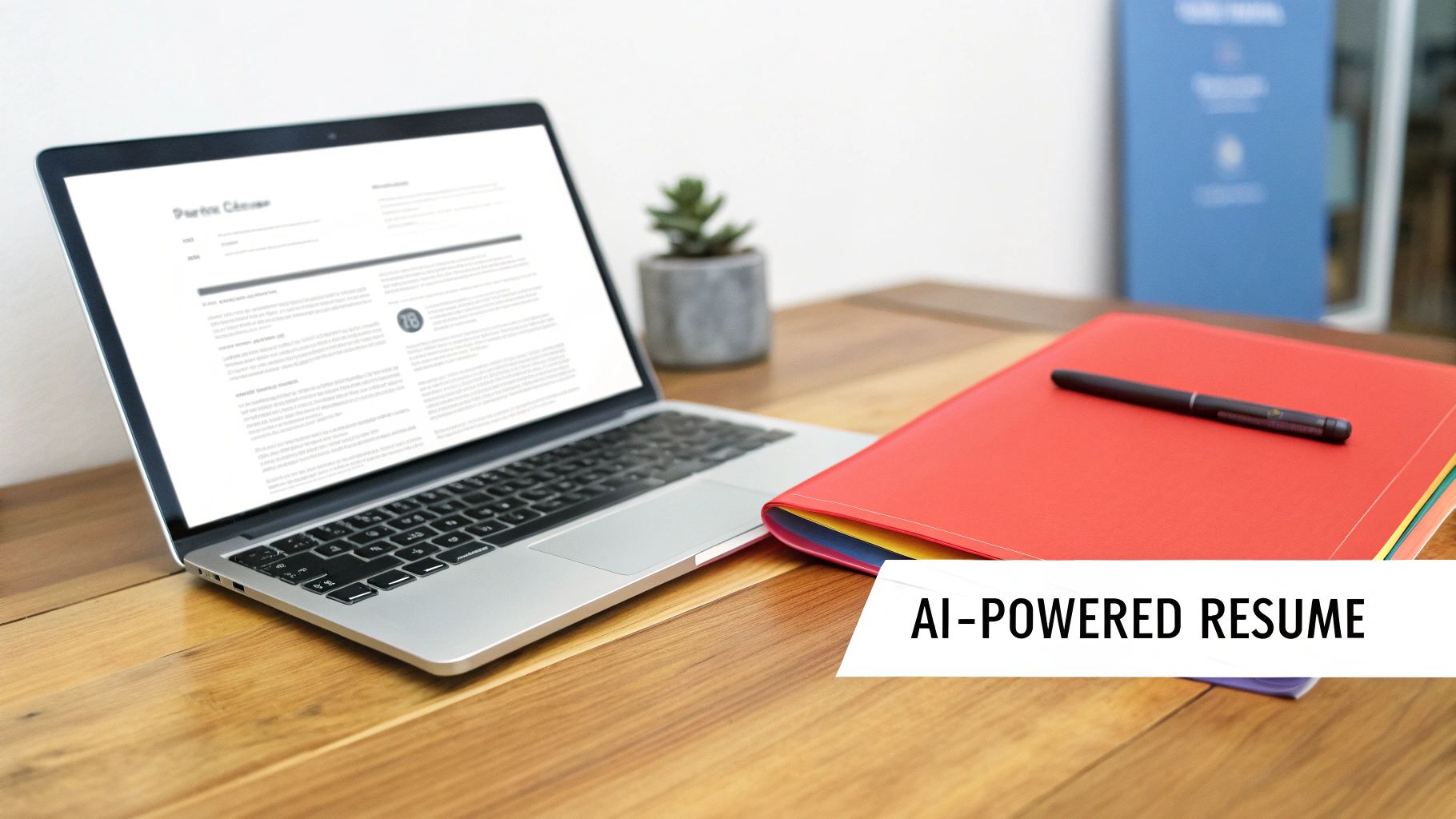 A person working on a resume on a laptop with charts in the background.