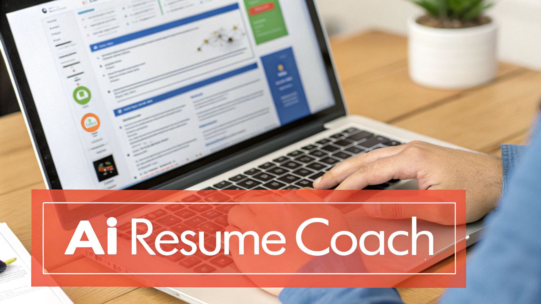 Hands typing on a laptop displaying an AI-powered online resume building platform.