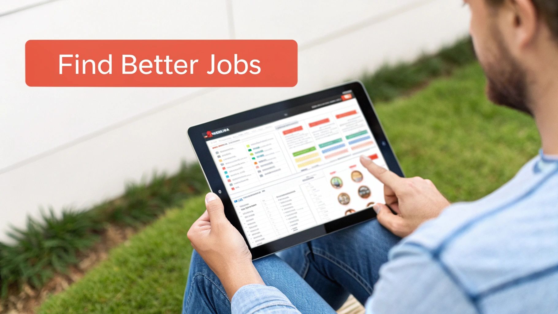 A magnifying glass hovering over several professional profiles, indicating a targeted job search.