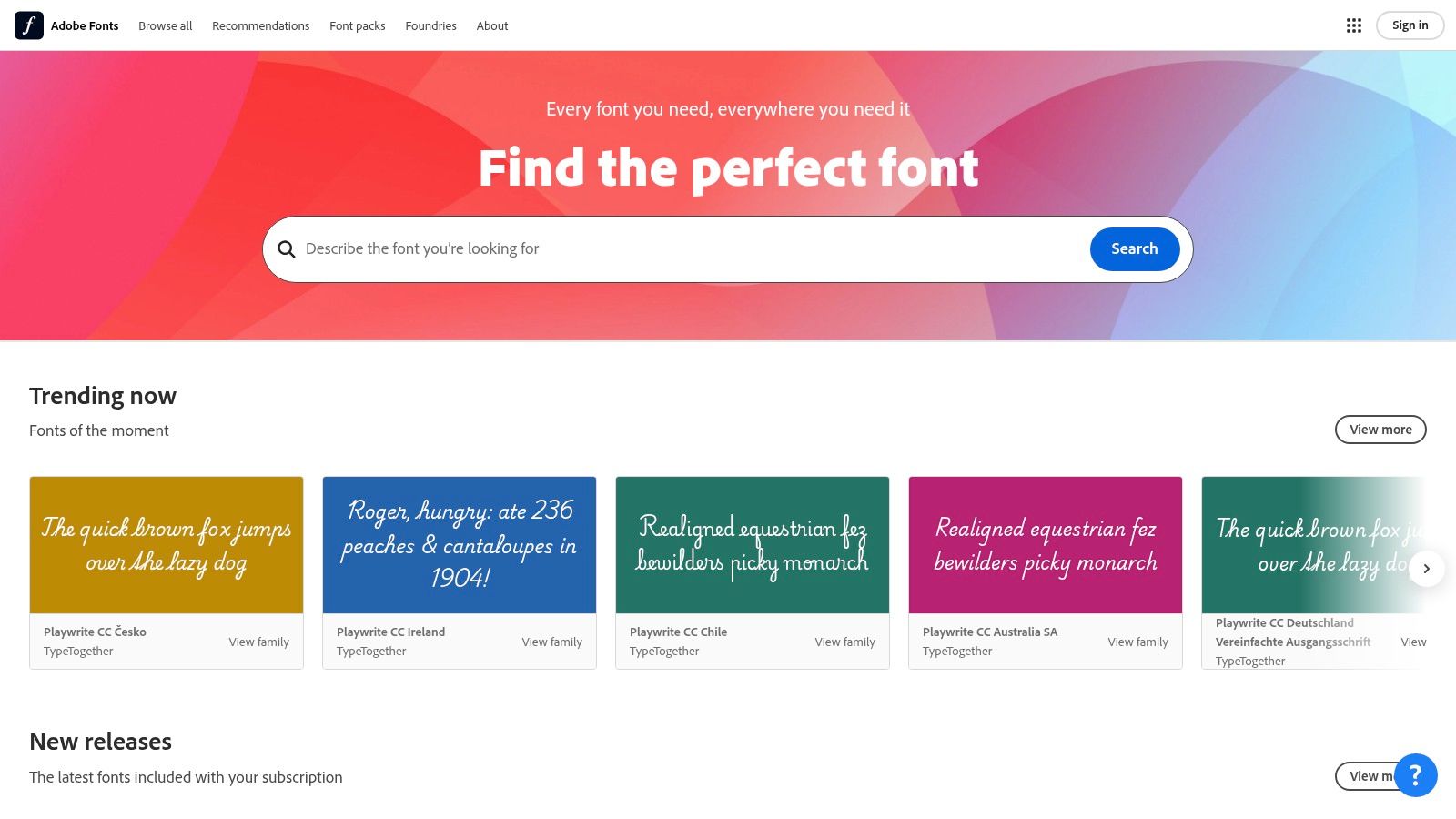 Adobe Fonts interface showing font collections