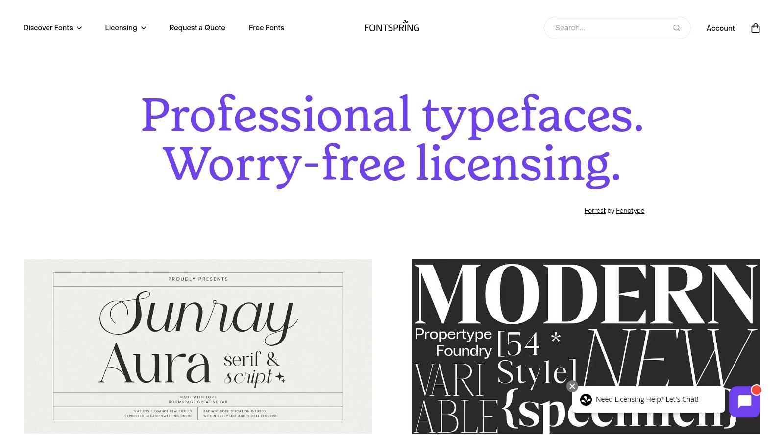 Fontspring website showcasing a variety of fonts