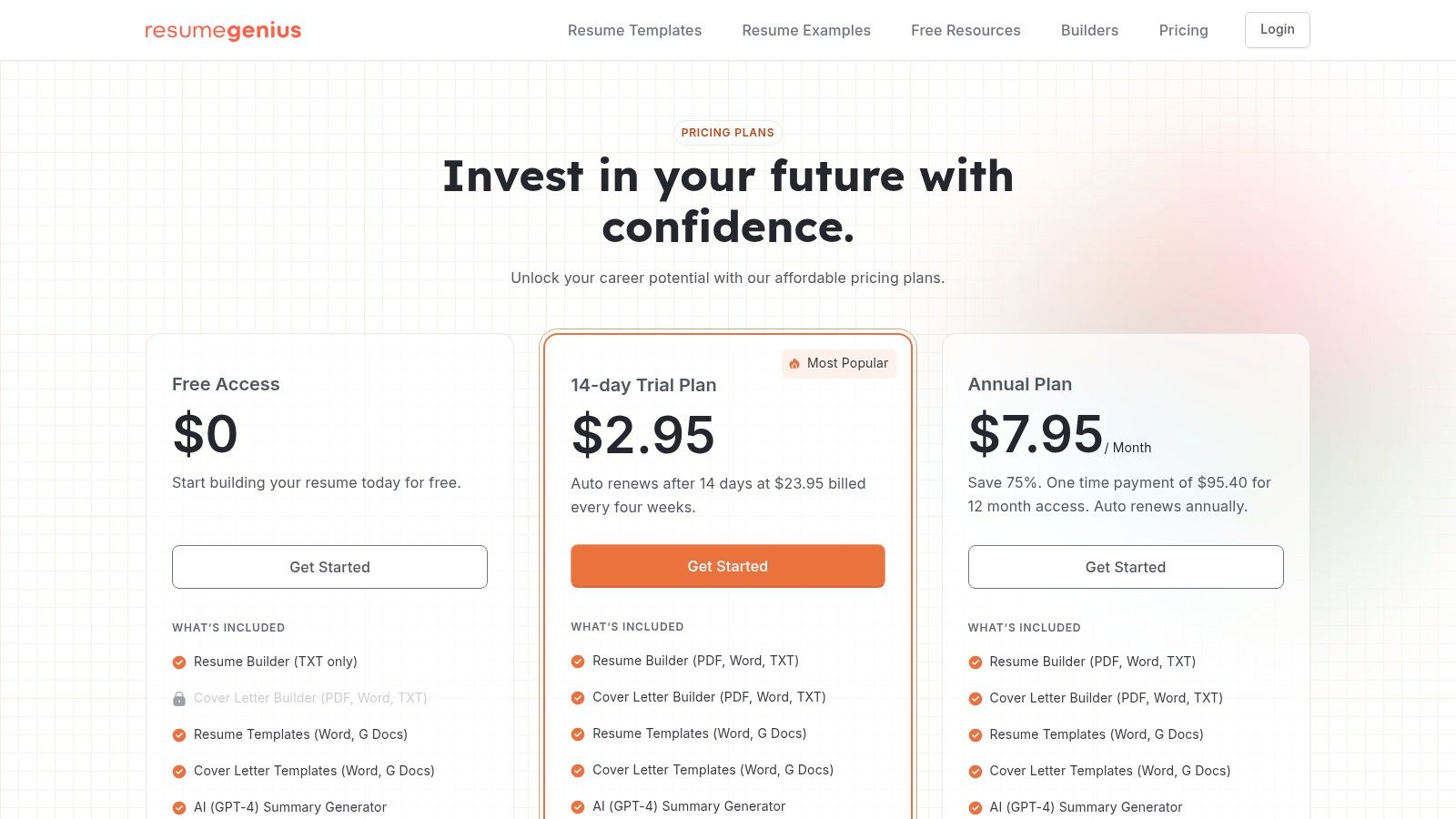 Resume Genius pricing and plans