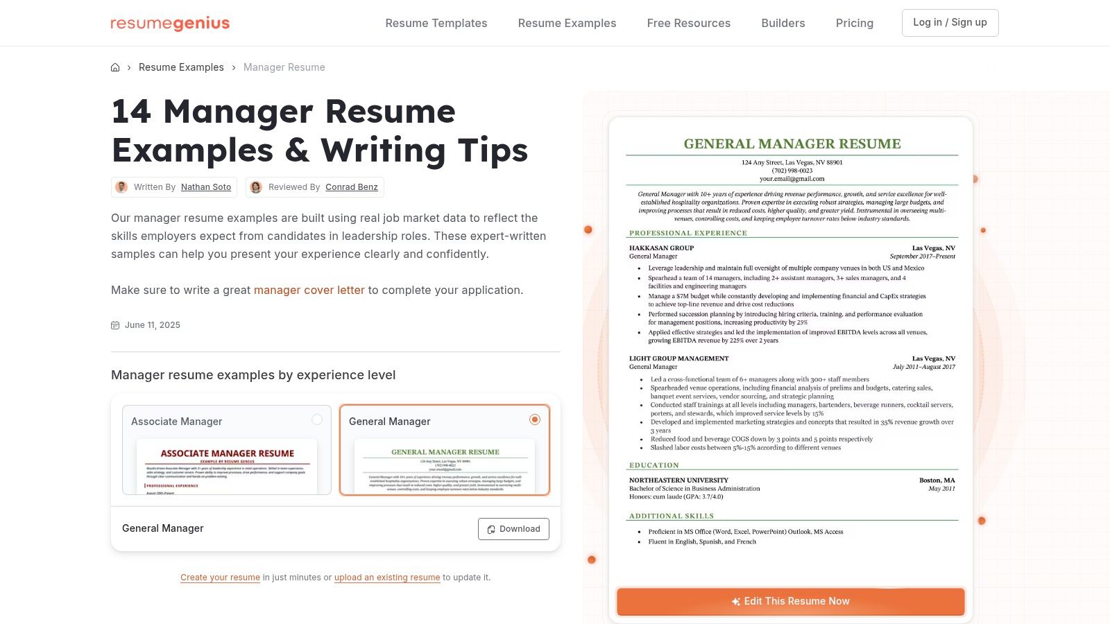 ResumeGenius – Manager Resume Examples + Builder