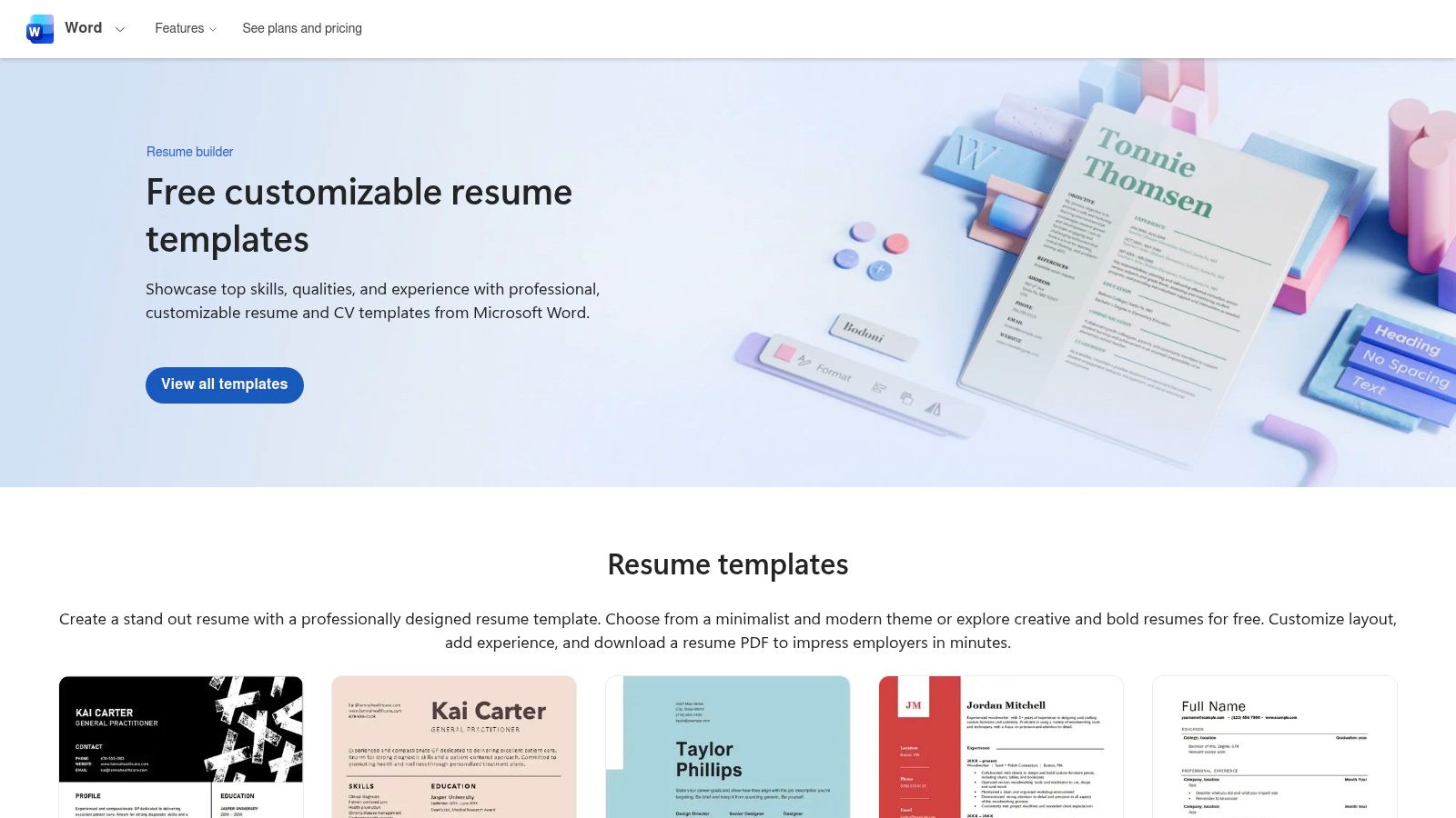 Microsoft Create (Word resume templates)