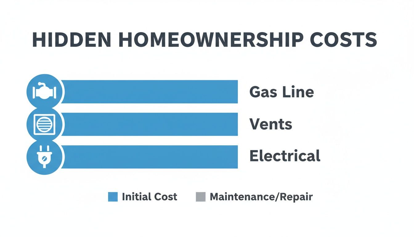 Bar chart showing initial hidden homeownership costs for gas lines, vents, and electrical systems.