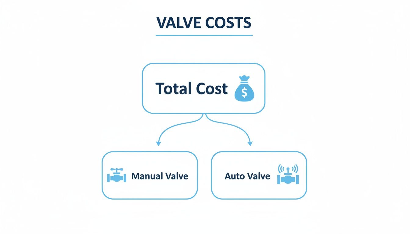 A diagram illustrating total valve costs, branching into manual valve and auto valve categories.