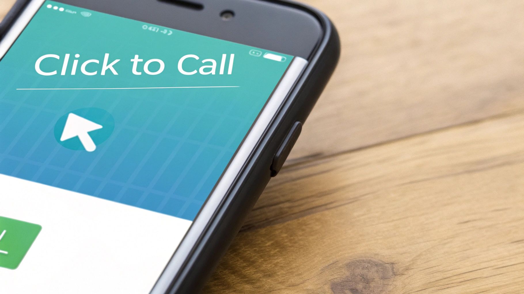Close-up of a smartphone screen displaying 'Click to Call' with a white cursor icon.