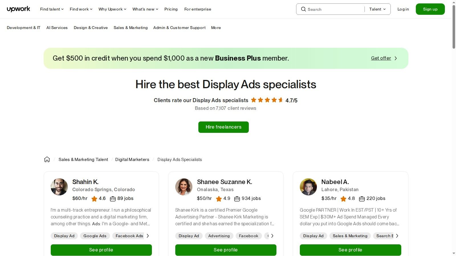 Upwork – Display Ads / Google Ads freelancers and agencies