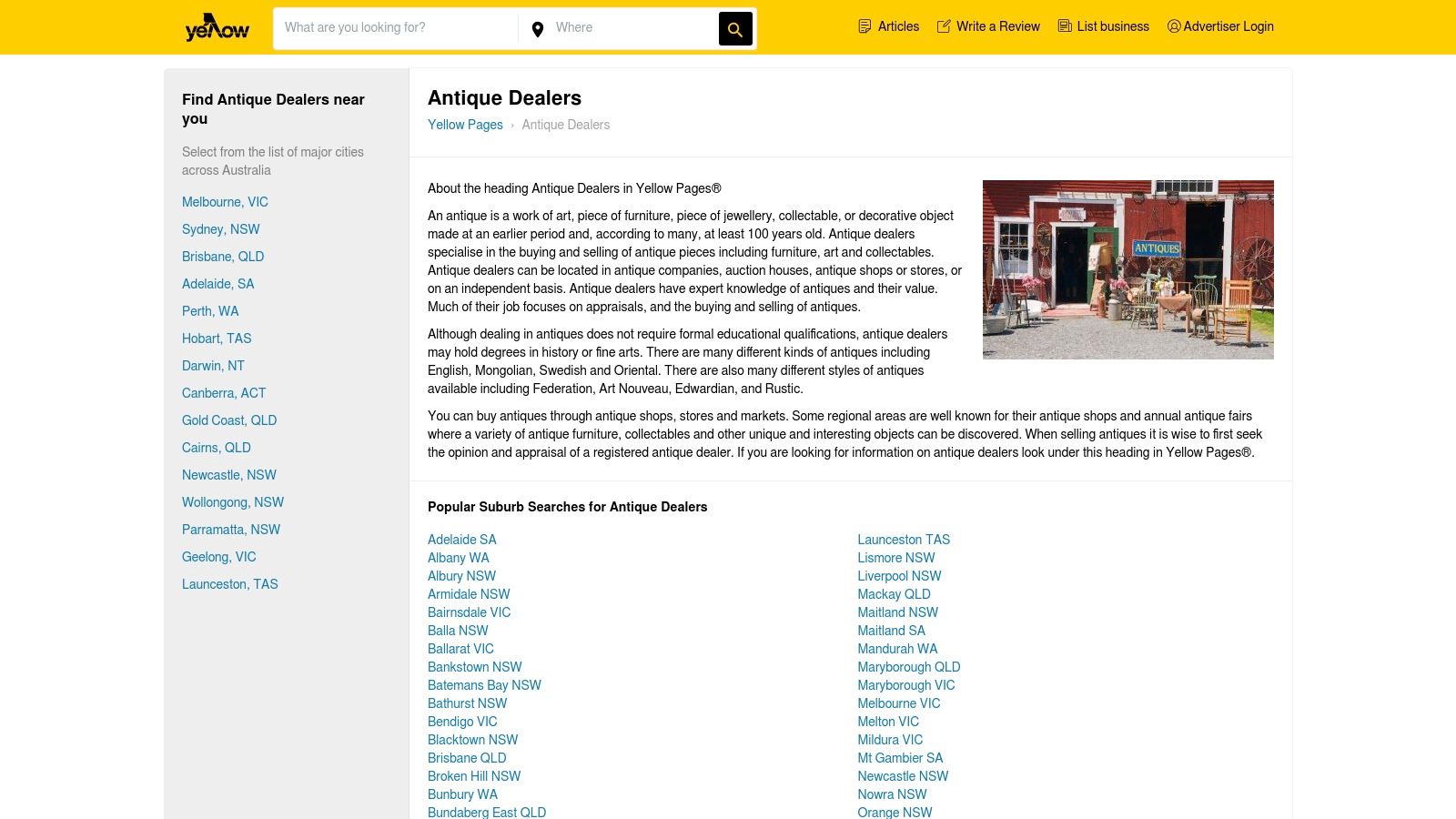 Yellow Pages Australia — Antique Dealers Category
