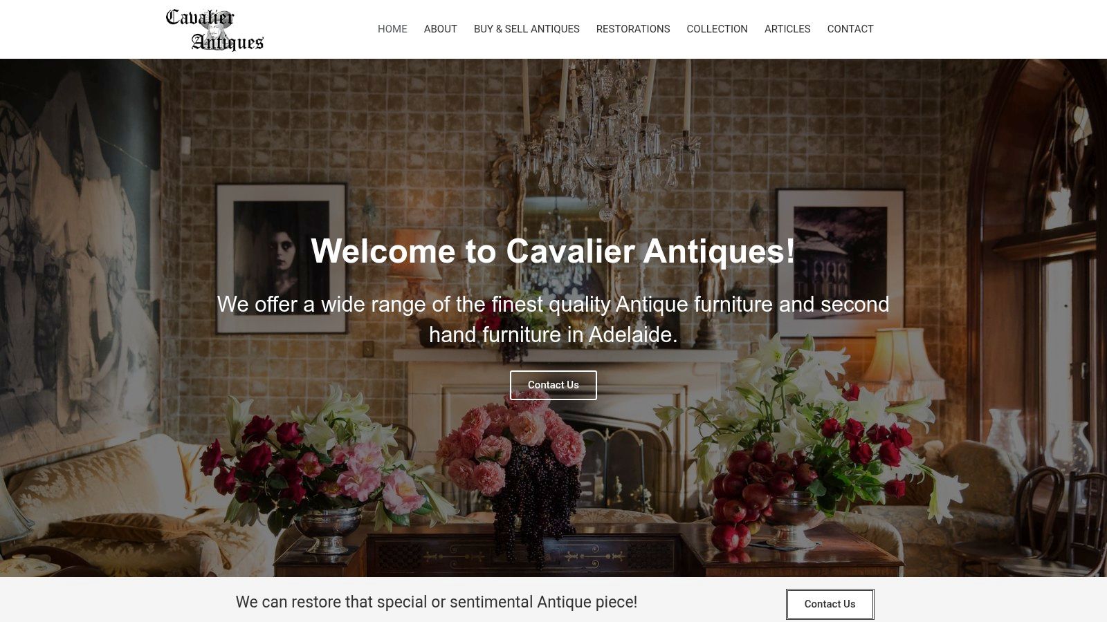 Cavalier Antiques & Restorations showroom with antique coloured glass pieces.