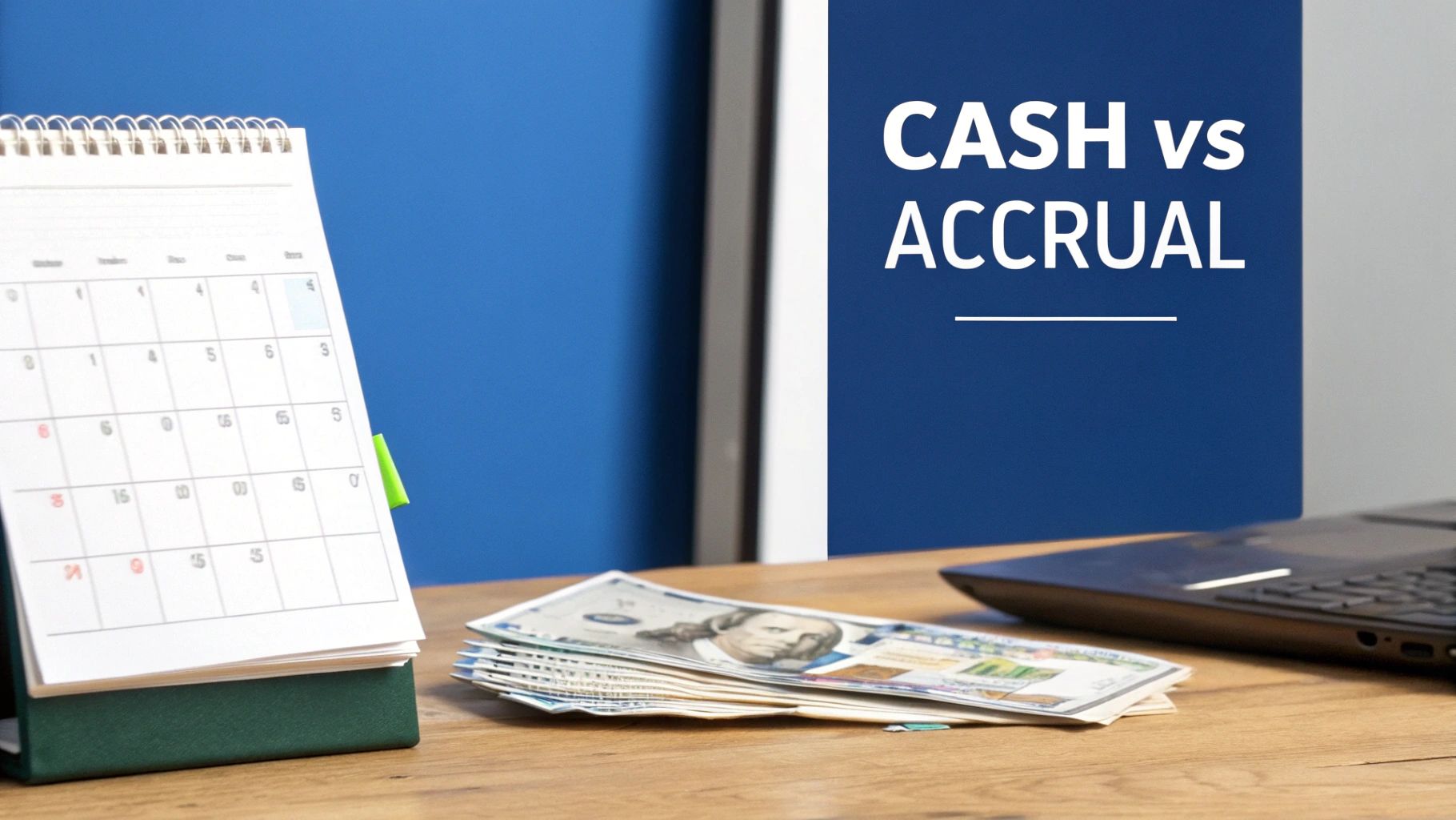 Accountant reviewing financial documents on a laptop, illustrating the core concepts of cash vs accrual basis.
