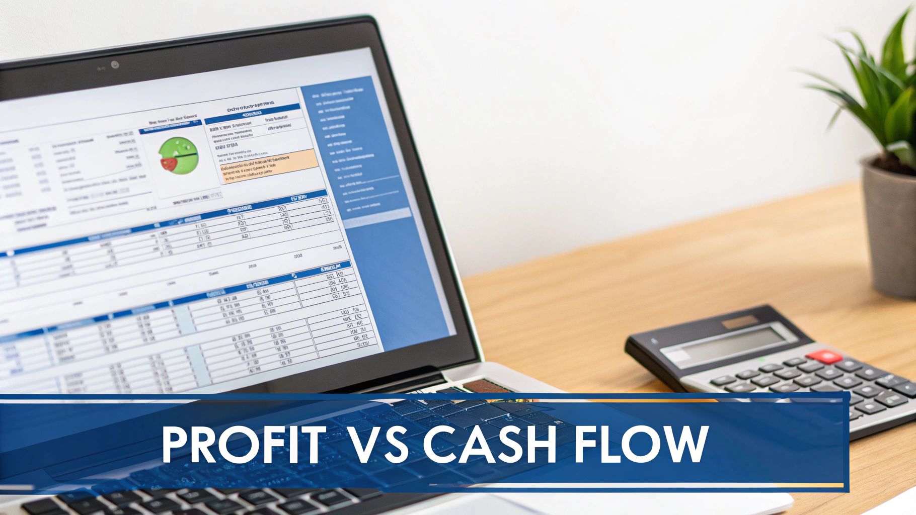 Financial statements being analyzed on a desk with a calculator and coffee.
