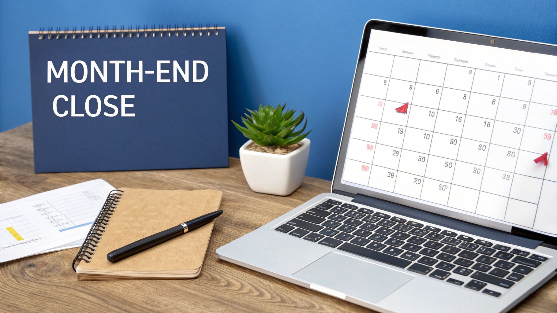 A visual workflow diagram showing the month-end close process, from GL transactions to financial statements.