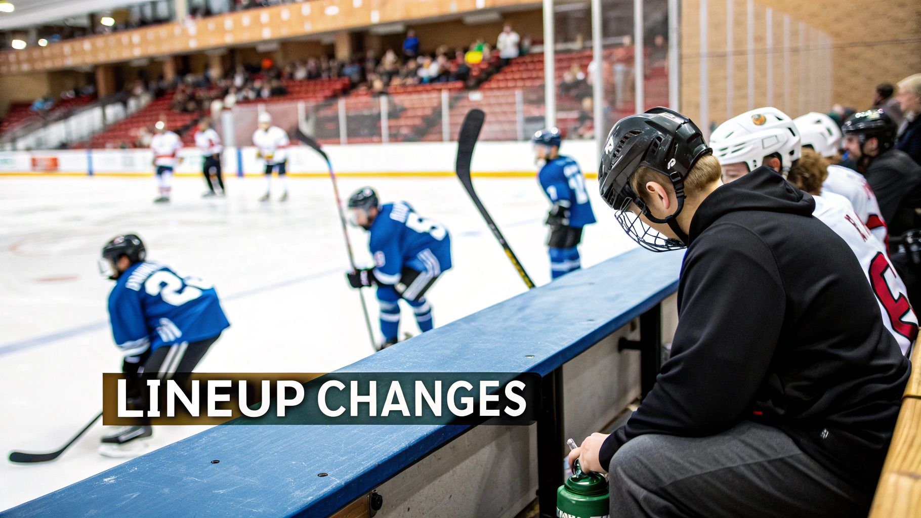 A strategic view of a Canucks hockey game, with players in position, highlighting team formation and lineup structure.