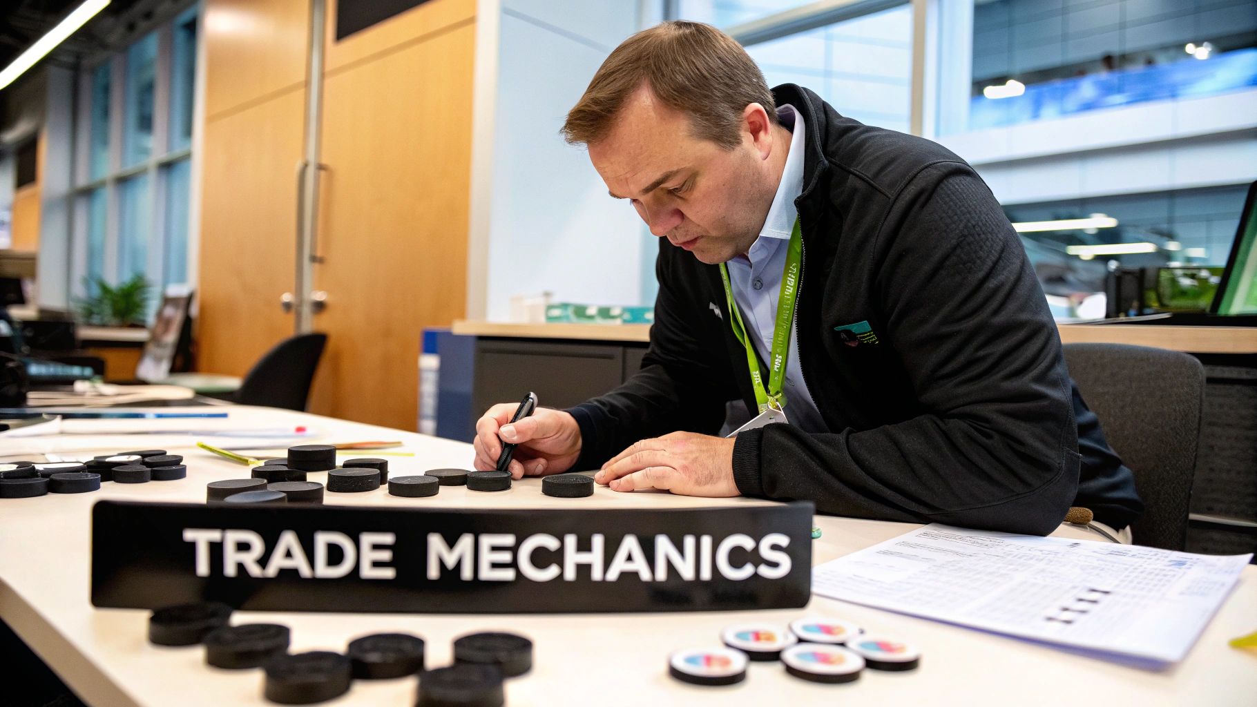 Hockey players in the middle of a game, representing the dynamic nature of NHL trades.