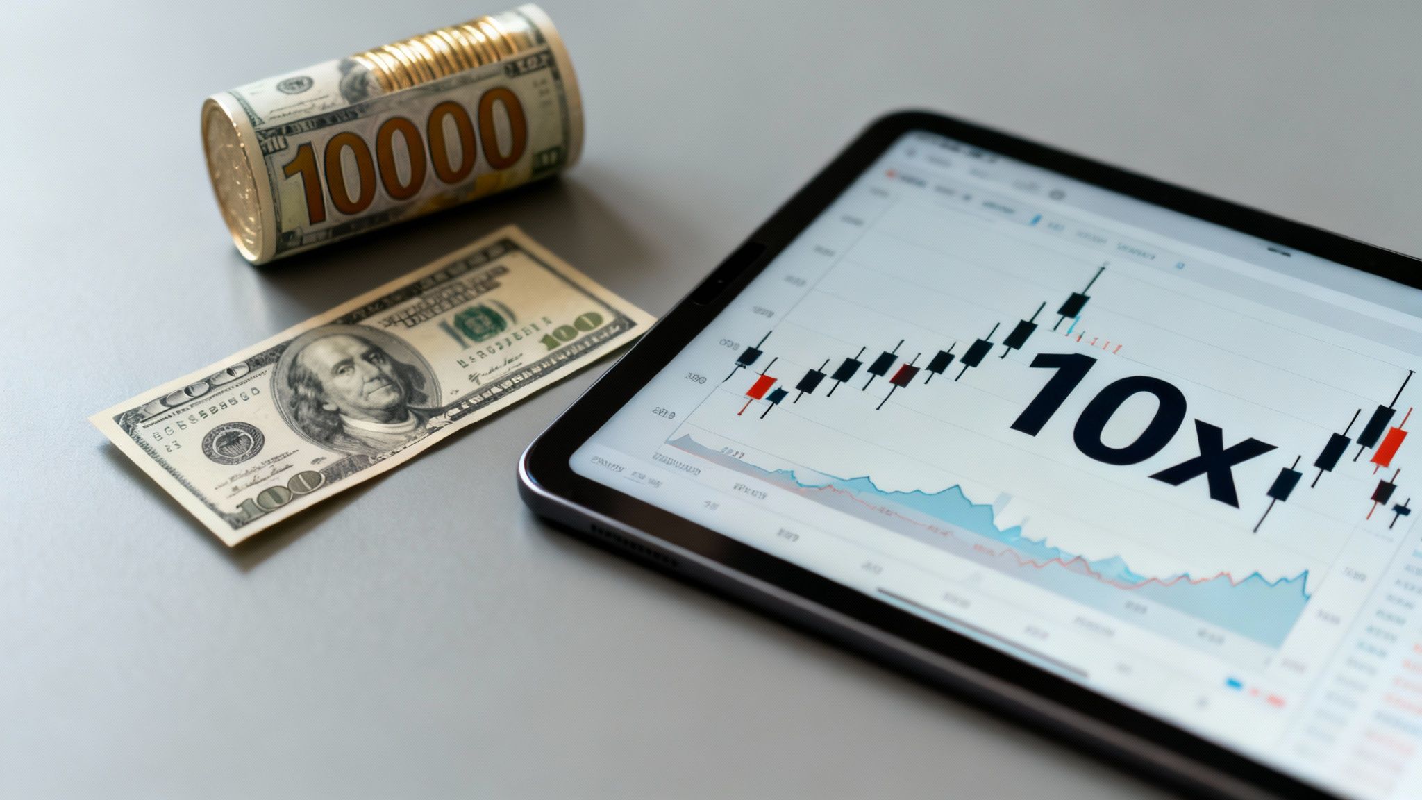 A digital interface showing a leverage slider and margin balance, illustrating the dynamic relationship between the two.