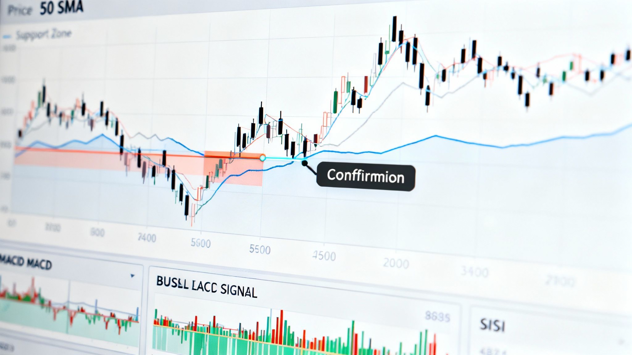 A chart showing the MACD indicator combined with another indicator like RSI, illustrating how they can be used together for trade confirmation.