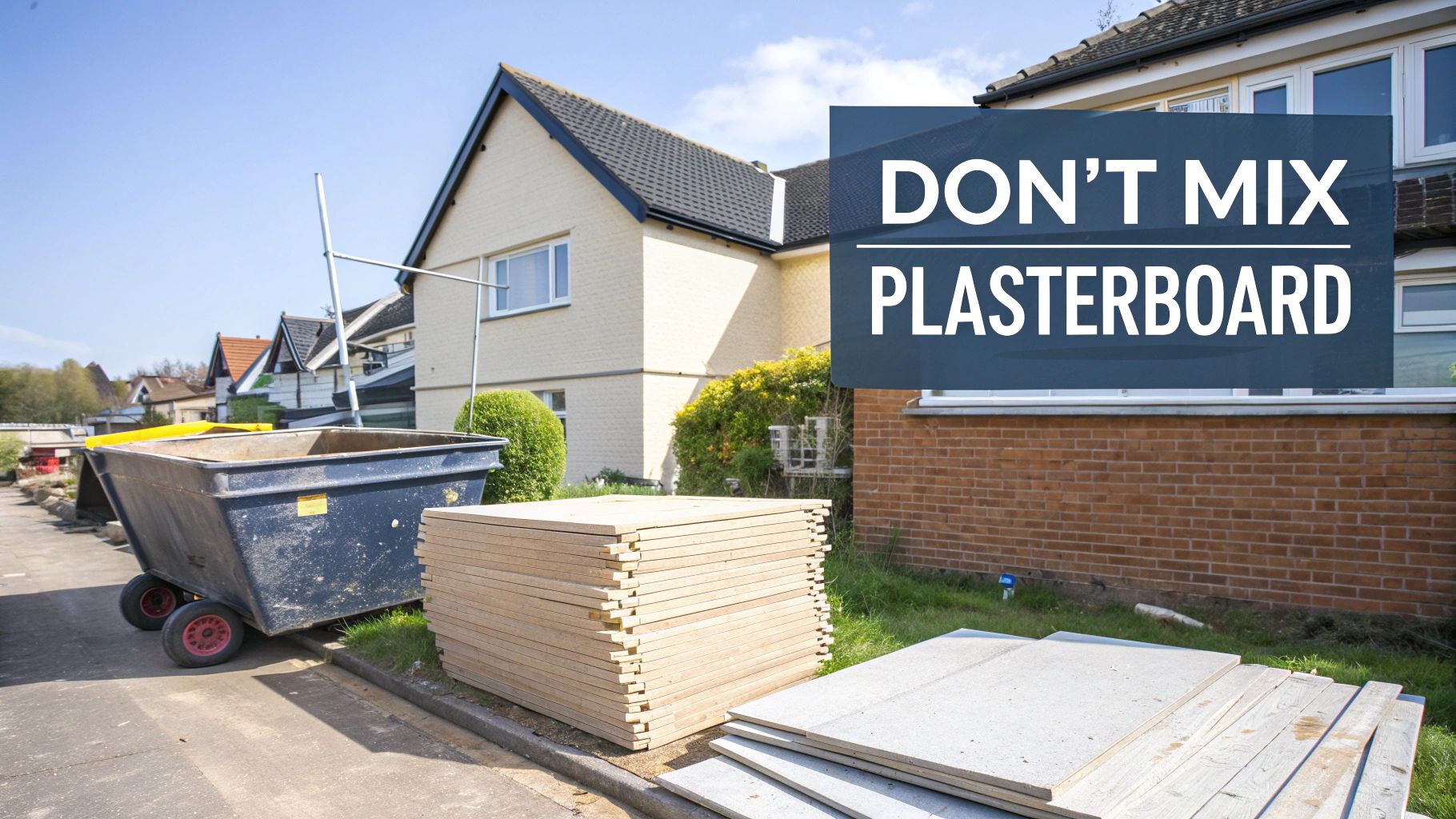 Plasterboard sheets stacked neatly, ready for disposal