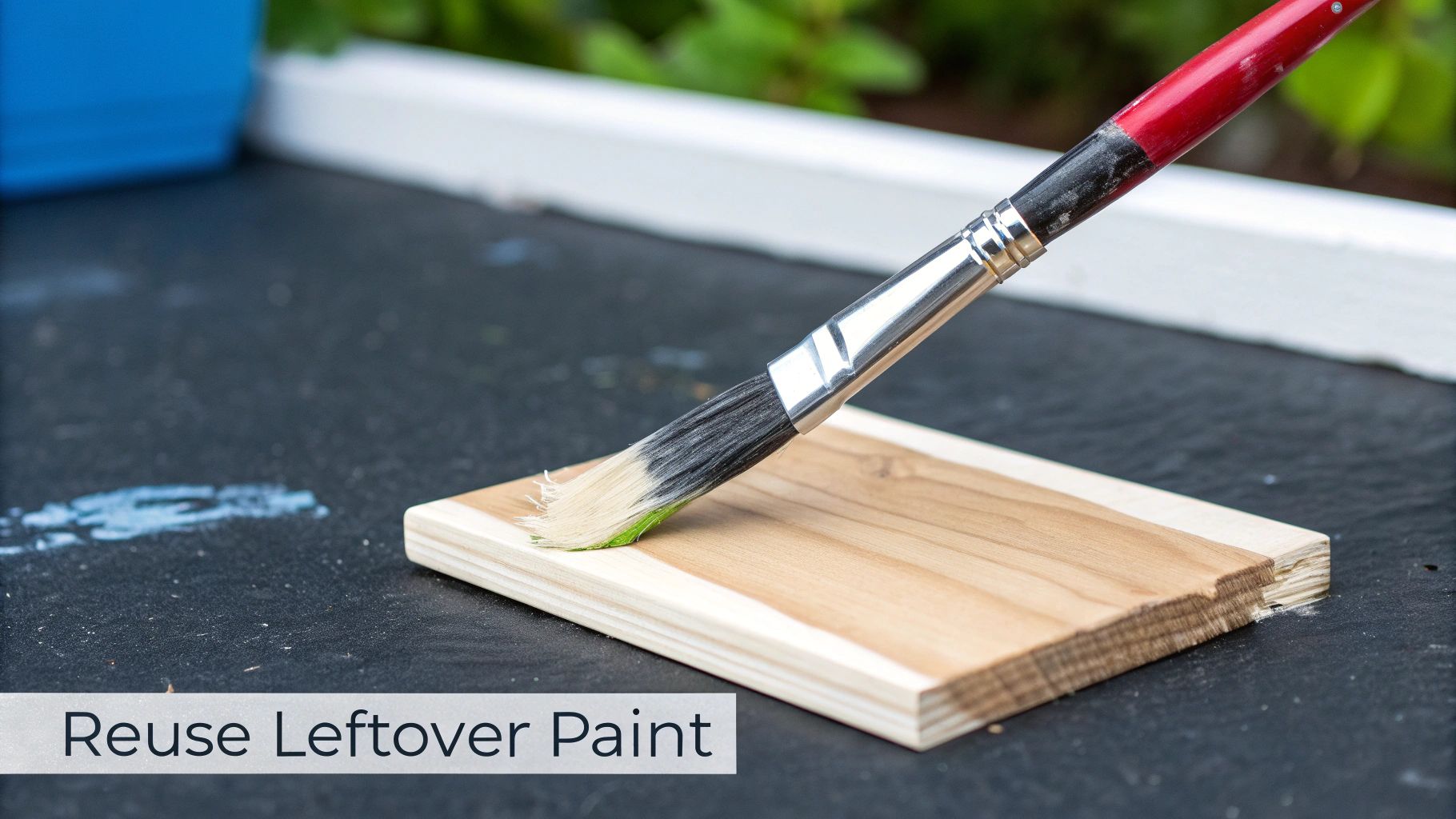 A woman creatively using leftover paint for a small home craft project.