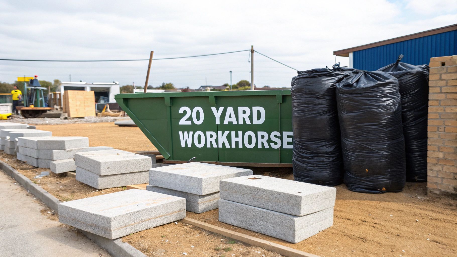 A 20-yard roll on roll off skip being used at a commercial refit project.