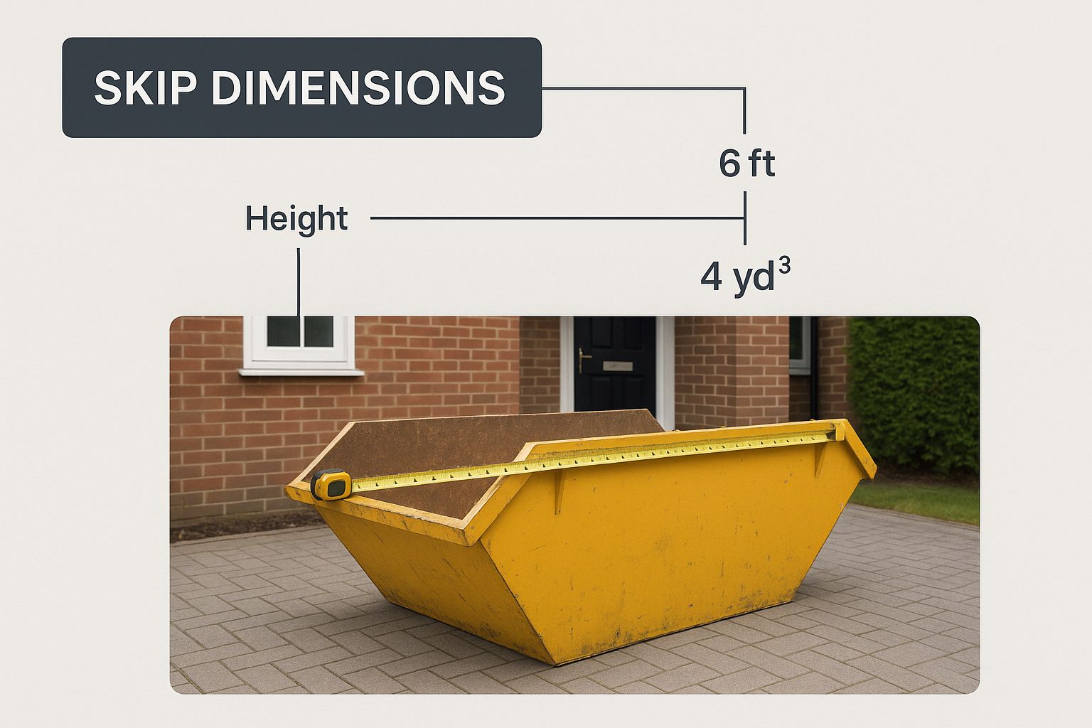 Infographic about 4 yard skip dimensions