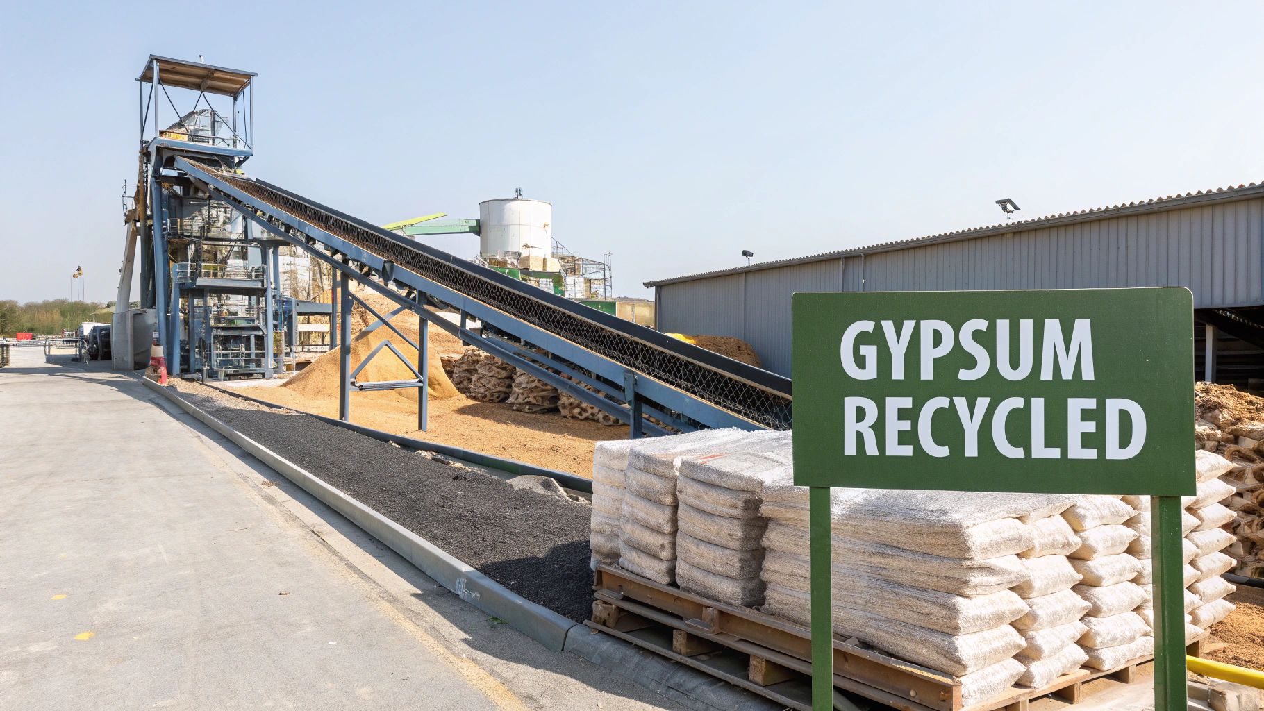 A close-up shot of recycled gypsum powder, highlighting its fine texture and potential for reuse.