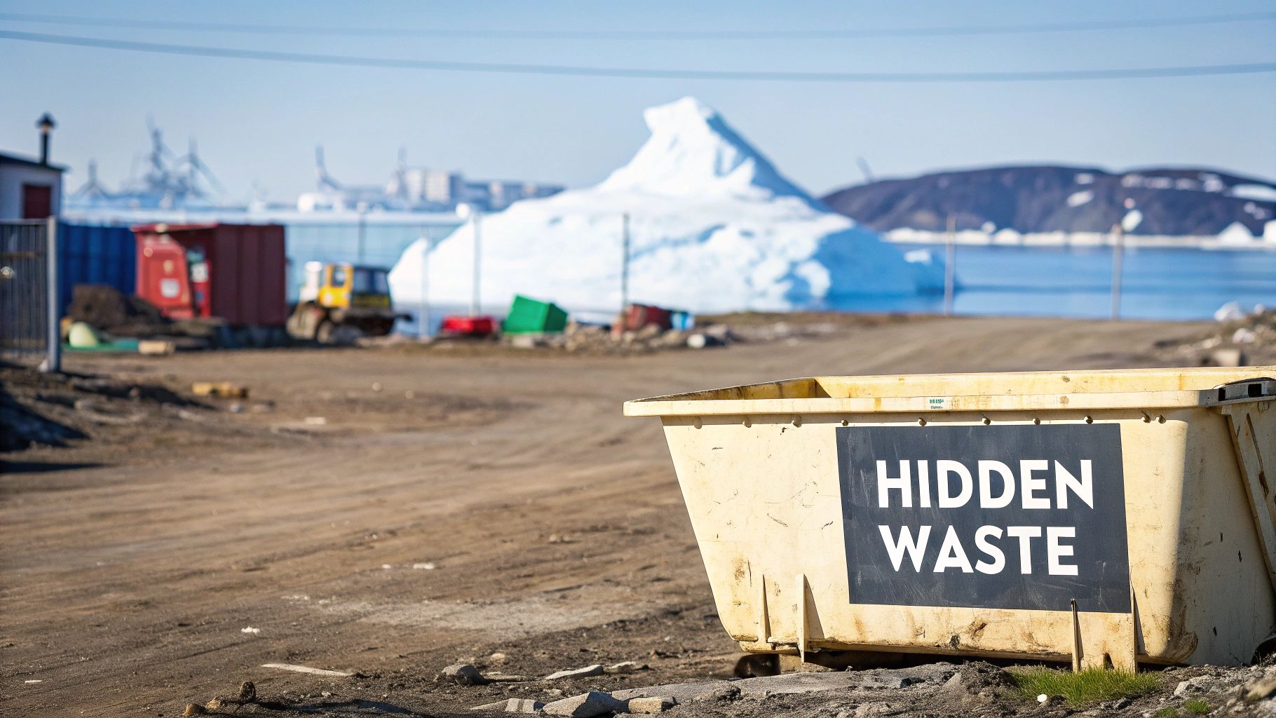 An aerial view of a large construction site with organised materials and waste skips, illustrating the scale of operations.