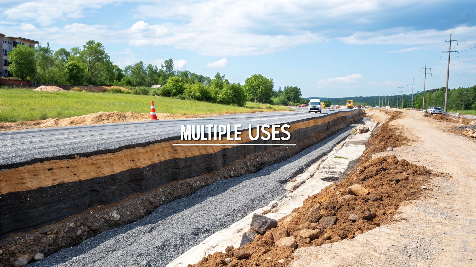 A construction worker spreading recycled aggregates for a road sub-base