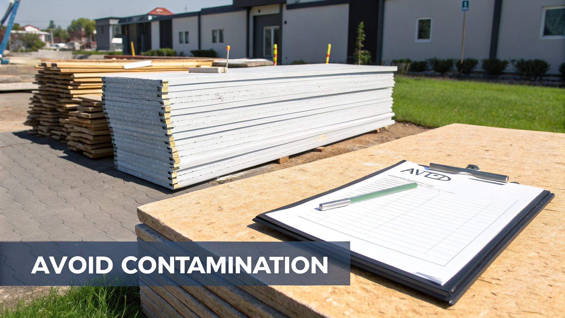 A pile of broken plasterboard waste ready for recycling