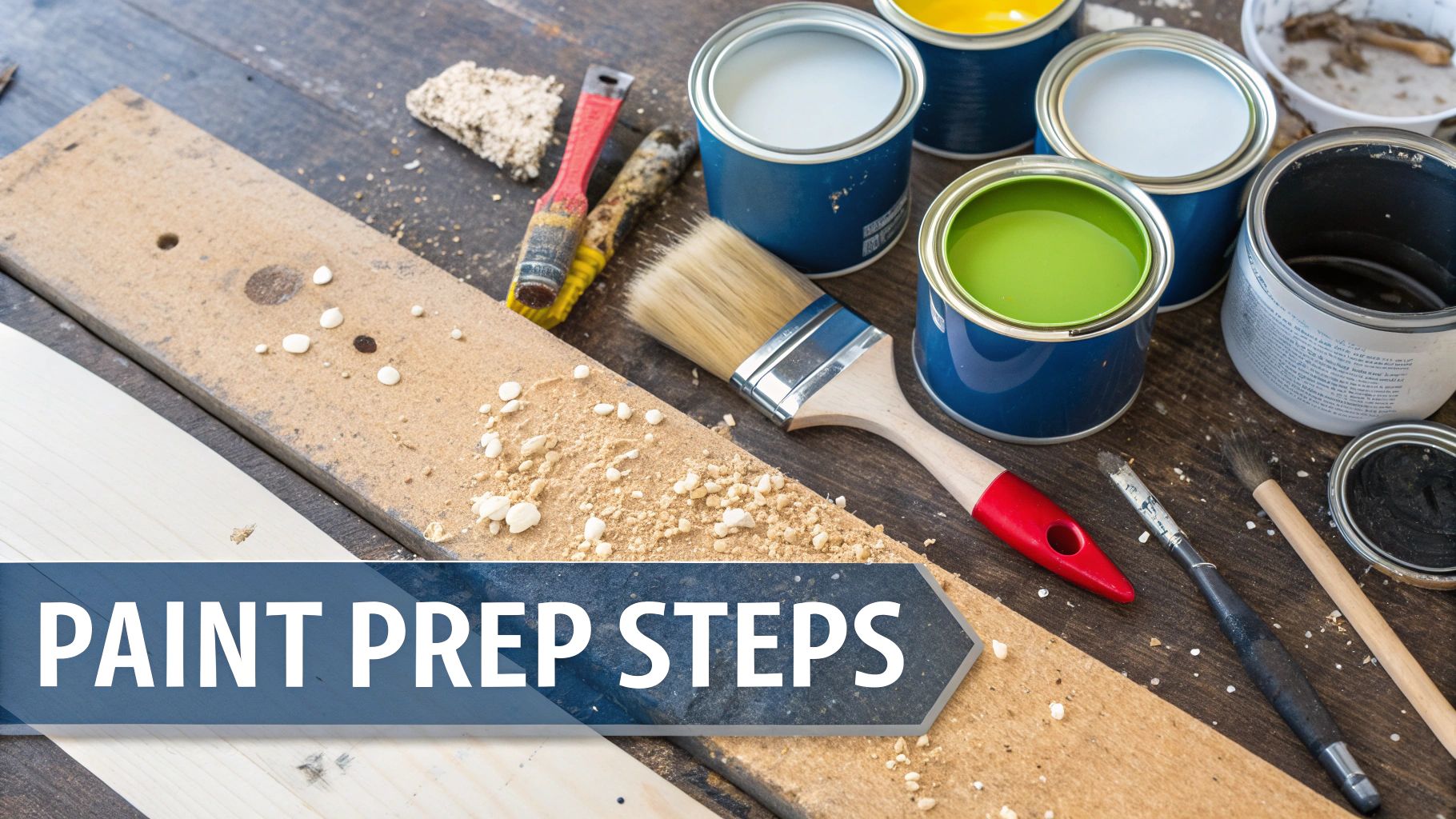A person checking the contents of an old paint tin in a well-lit garage.