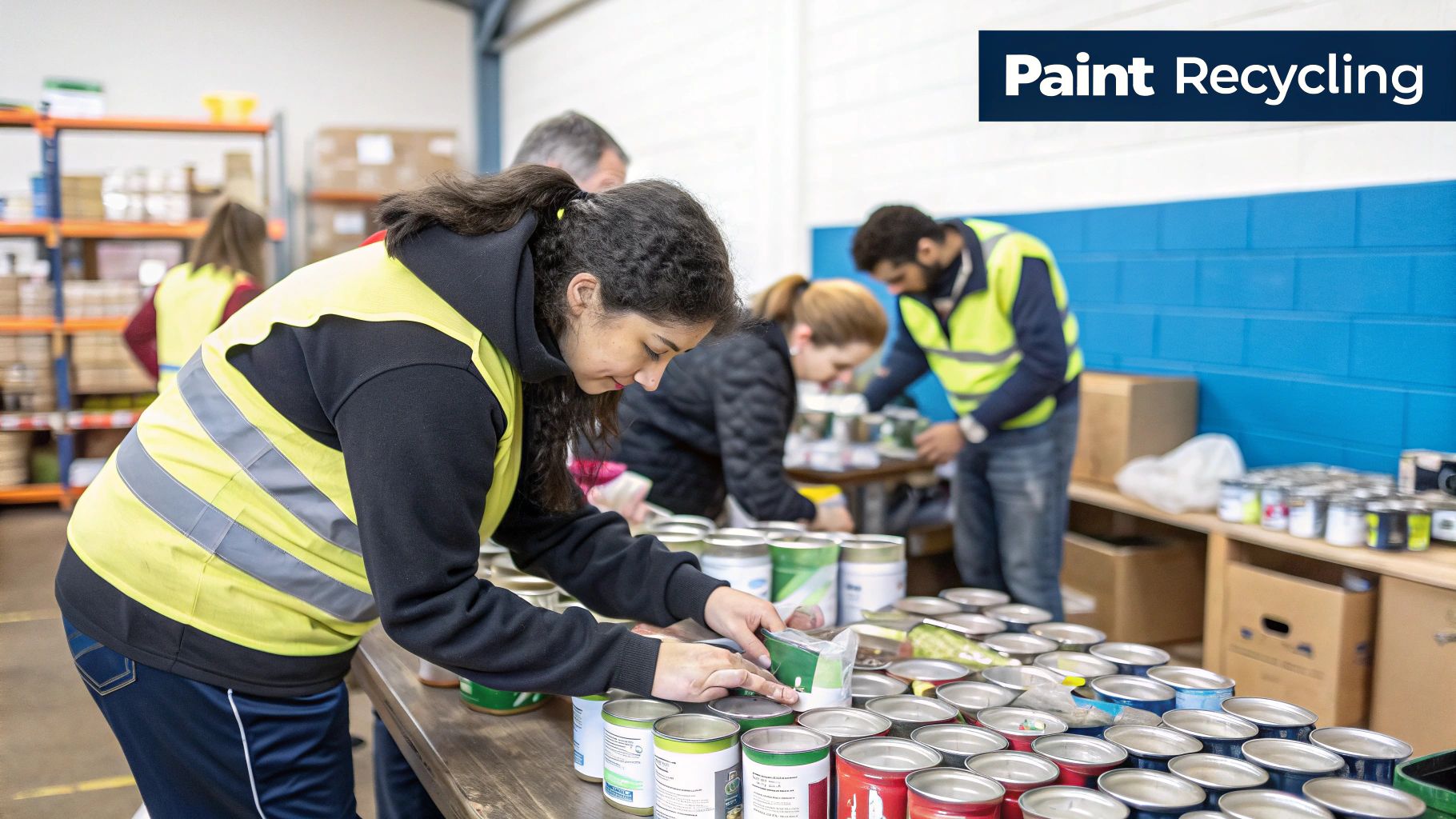 A stack of colourful paint cans ready for reuse