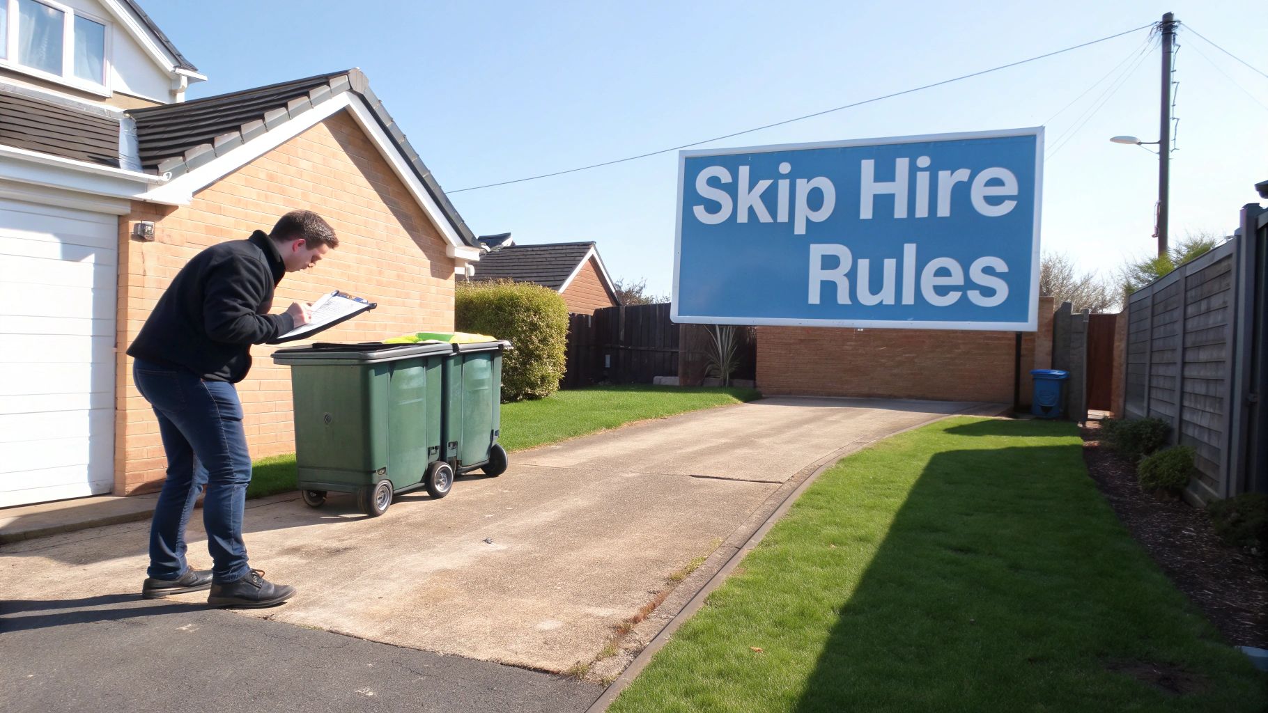 A bright yellow skip filled with general waste, illustrating proper skip usage.