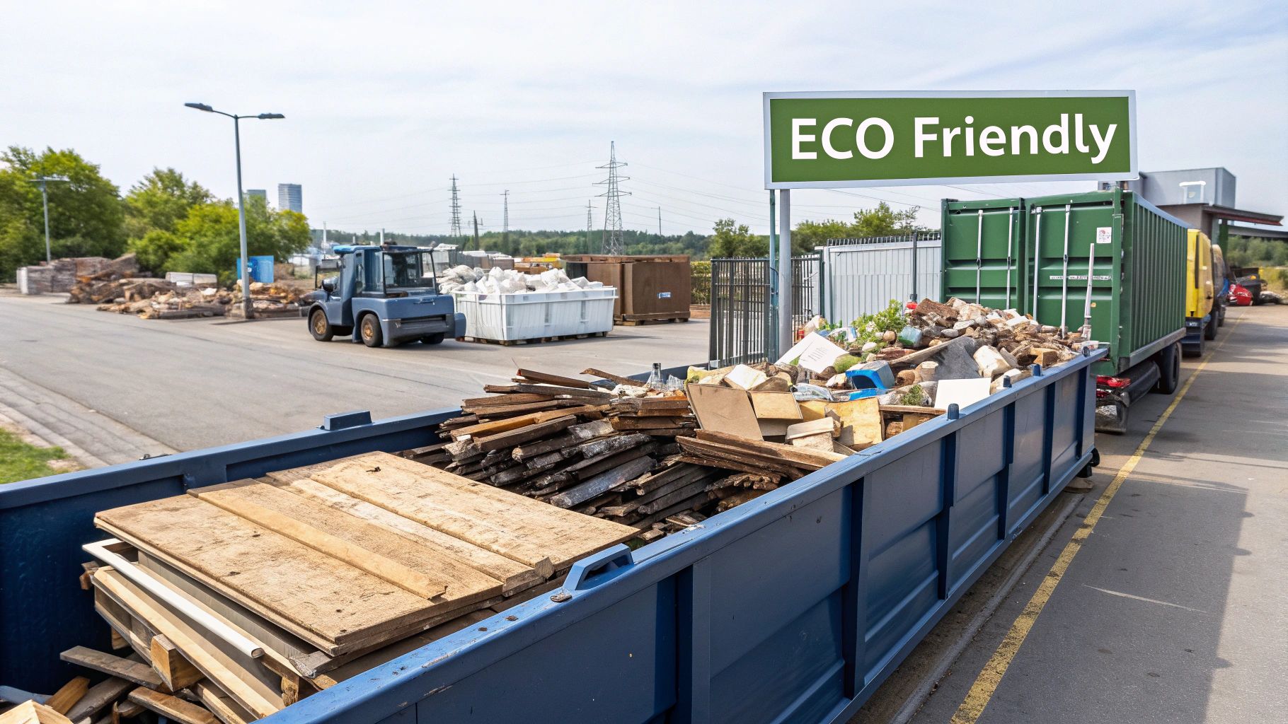 A large industrial facility with conveyor belts sorting various types of waste materials under bright lighting.