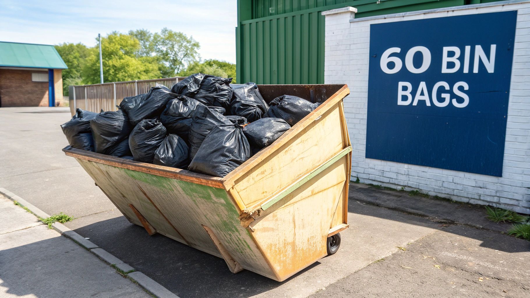 A person loading garden waste into a 6 yard skip